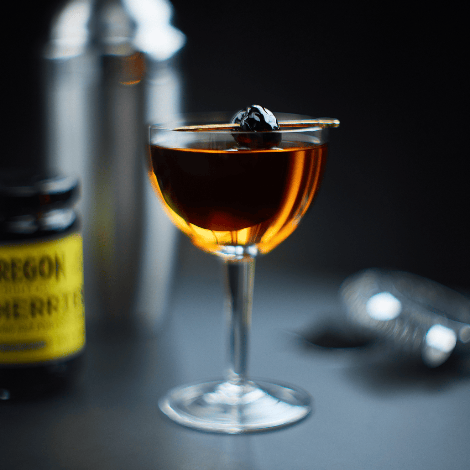 Oregon Fruit Cherry on top of a cocktail