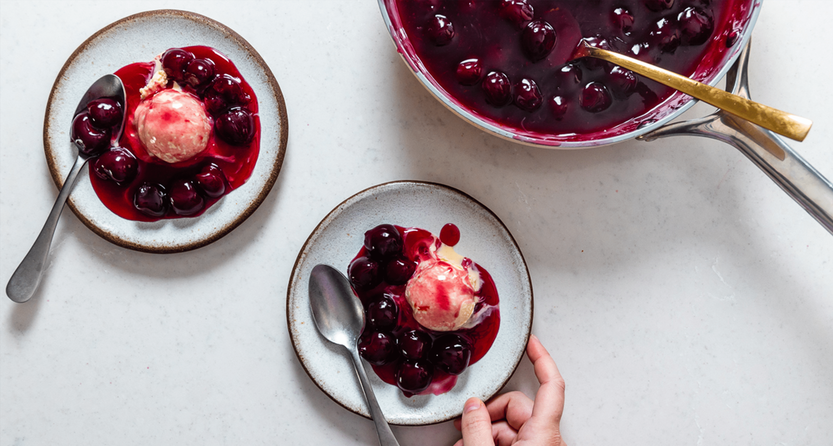Oregon Fruit cherries served on ice cream