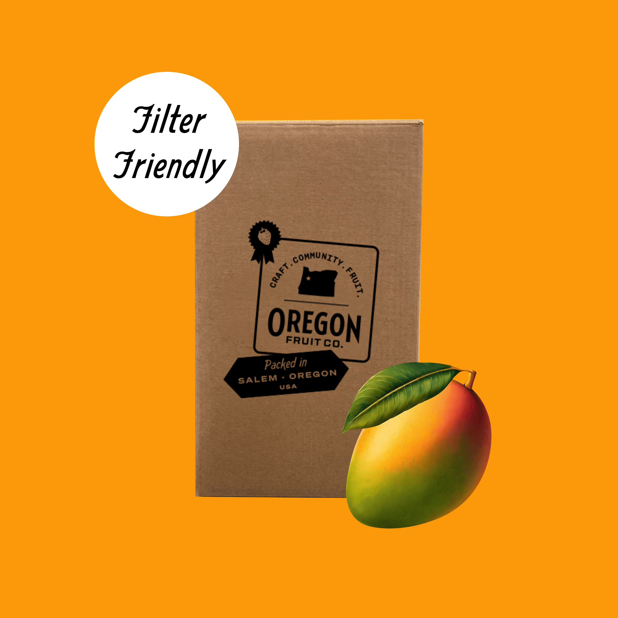 Filter-Friendly Depectinized Aseptic Mango Puree in a Cardboard Box with a yellow background
