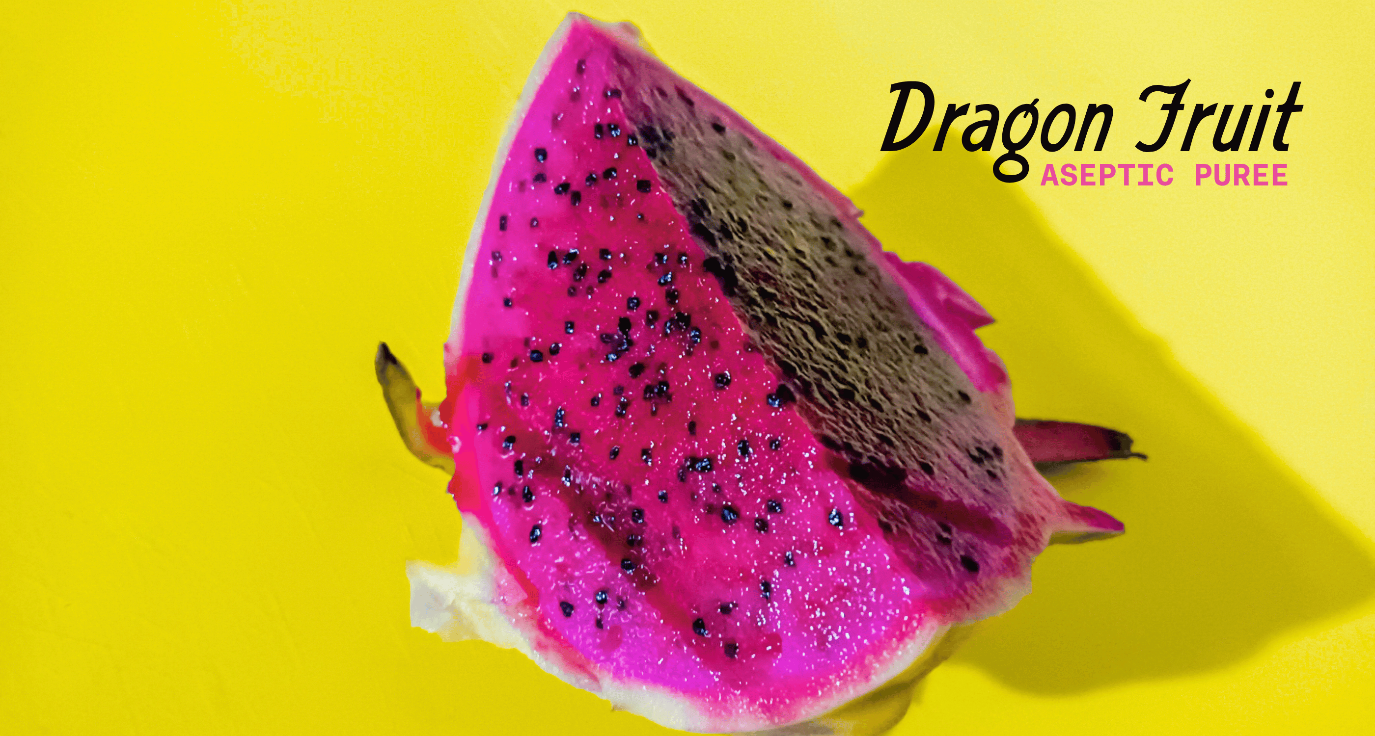 a slice of fresh red dragon fruit on a yellow background
